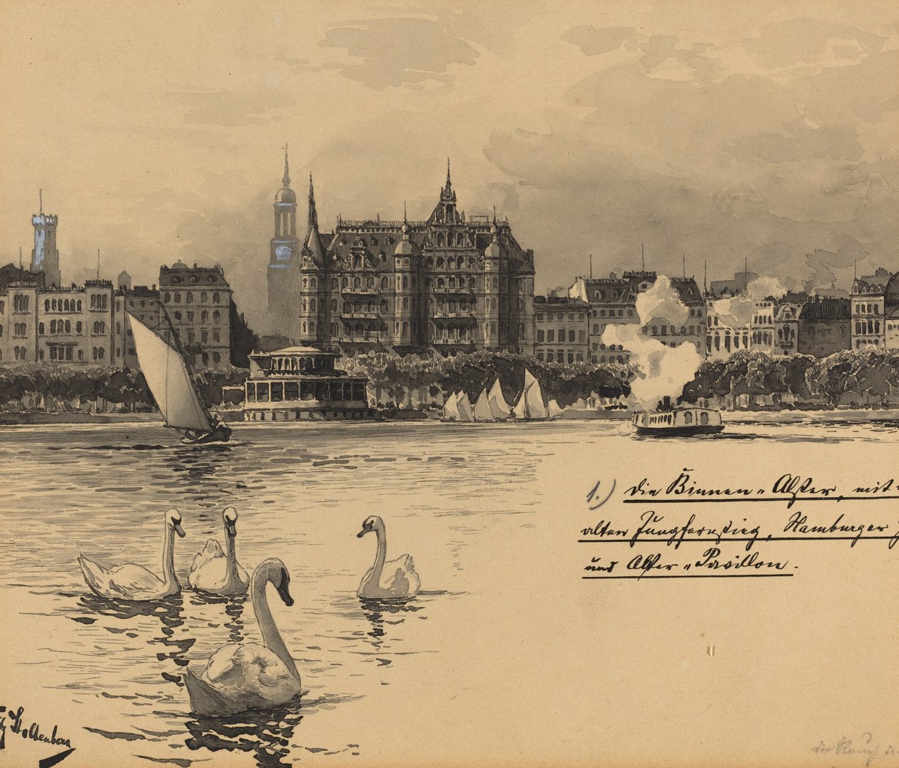 Binnenalster with Jungfernstieg by Fritz Stoltenberg