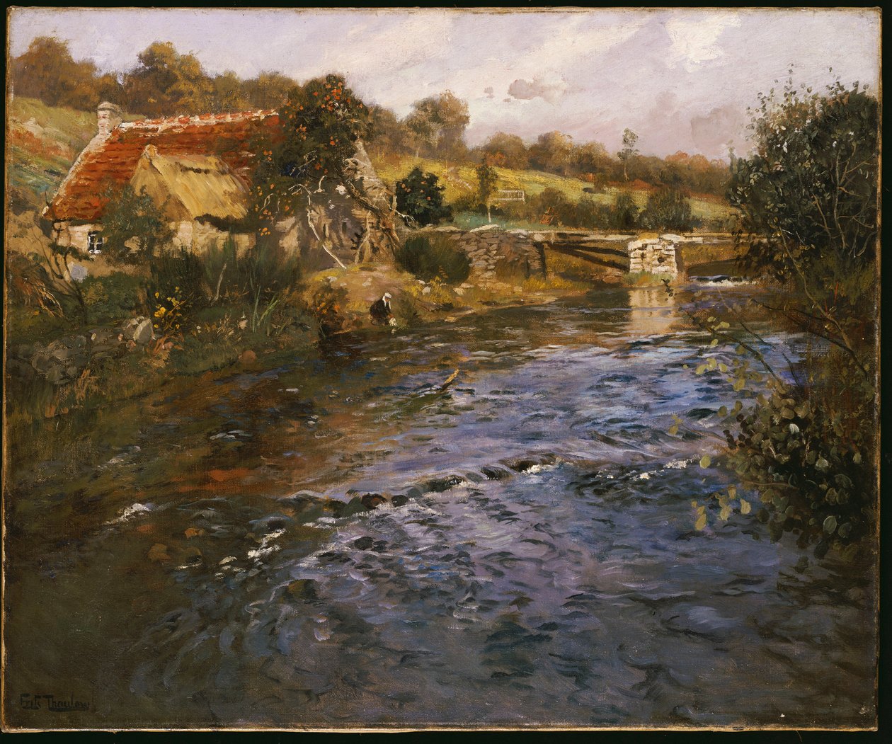 River Landscape with a Washerwoman by Frits Thaulow