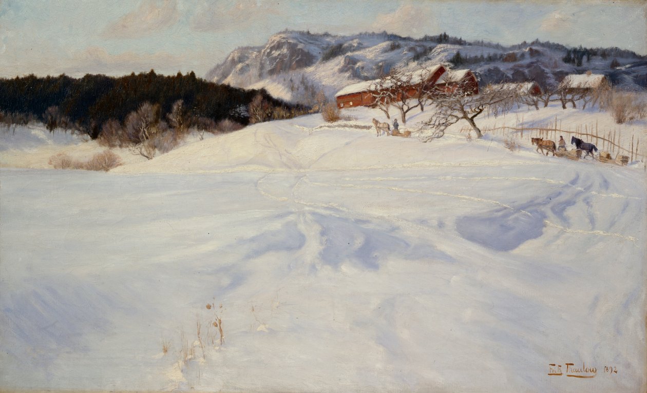 Snow Scene with Sledge, Fleksum by Fritz Thaulow
