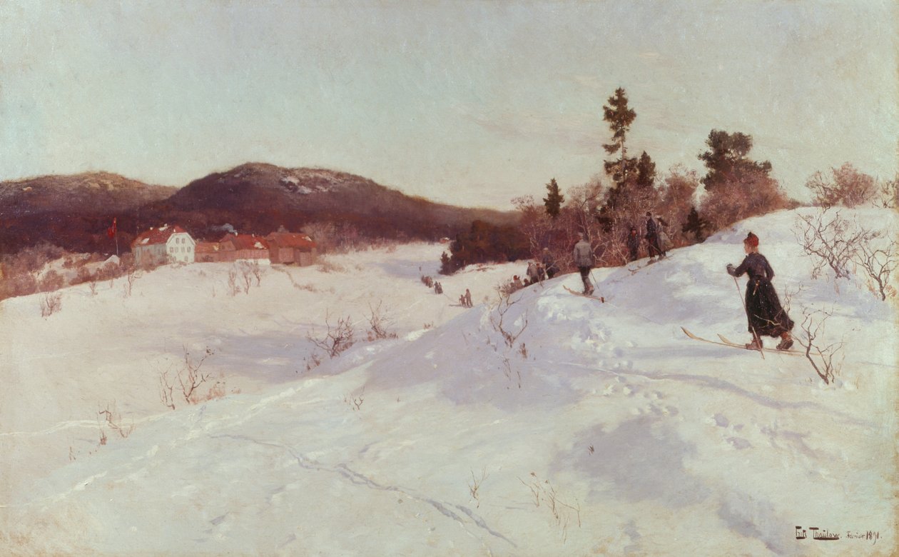 Winter with Skier by Fritz Thaulow
