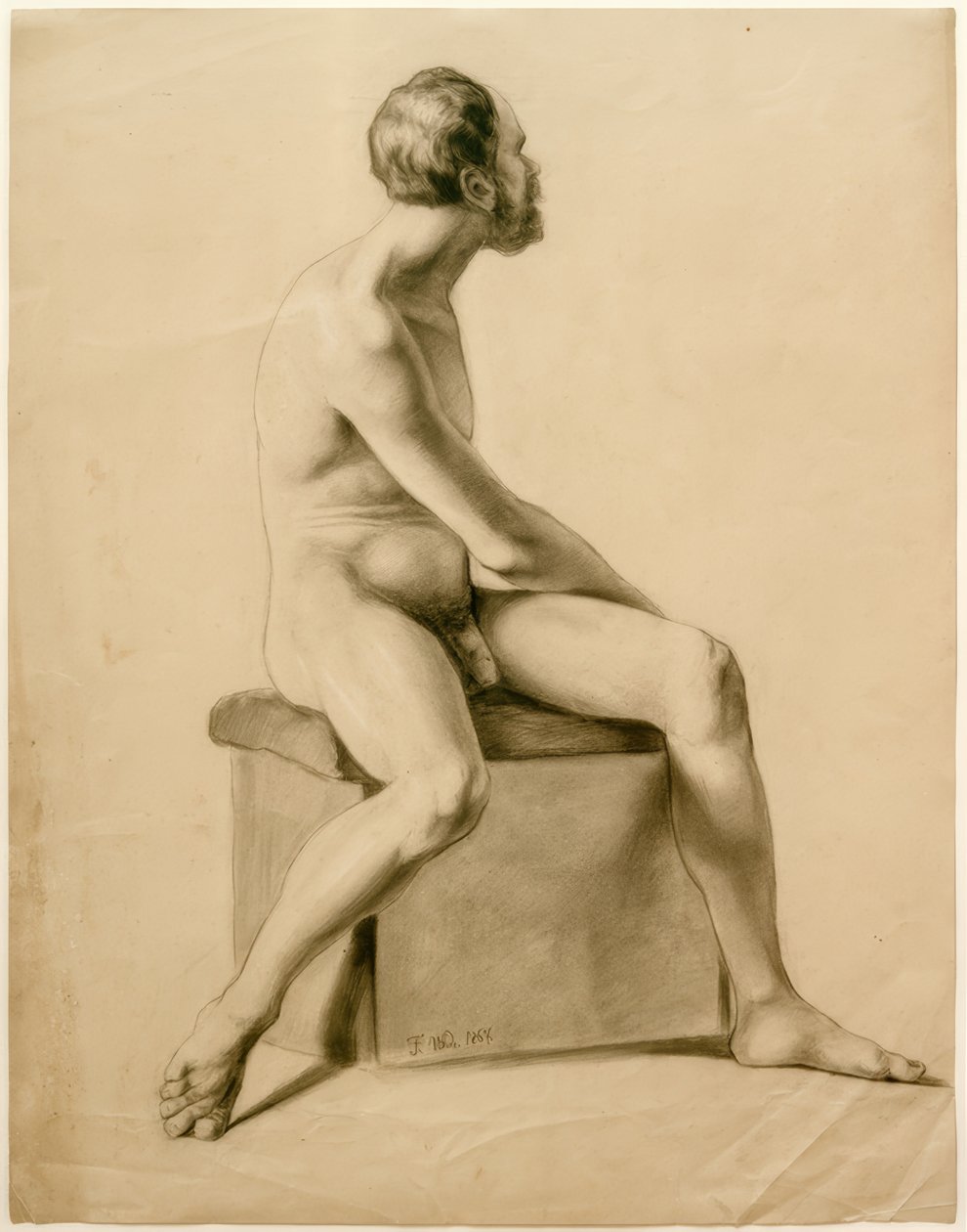 Seated Male Nude by Fritz von Uhde