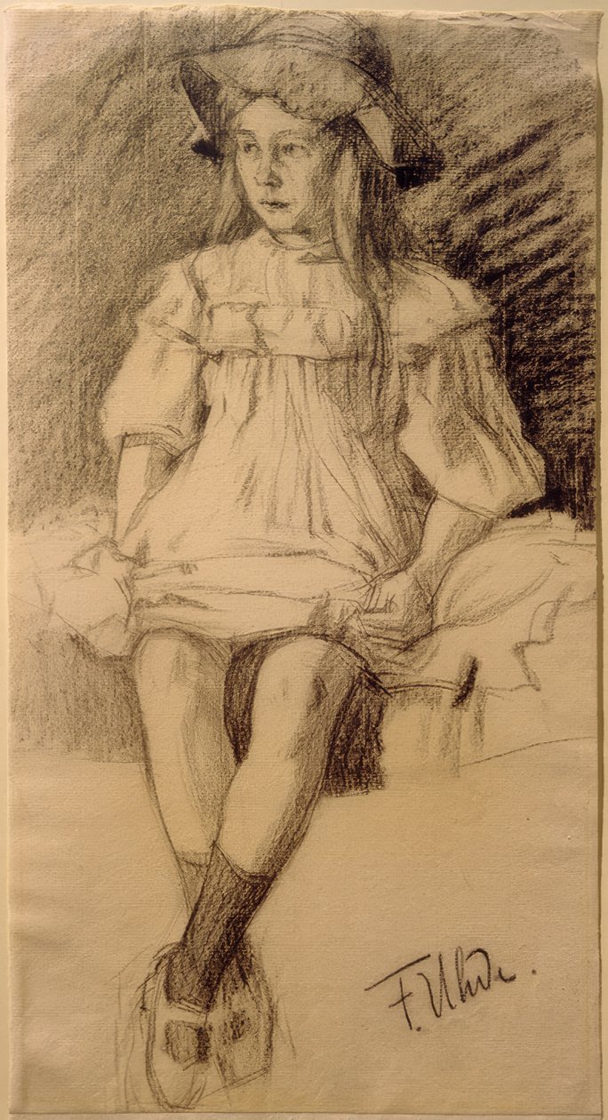 Seated Girl with Hat by Fritz von Uhde