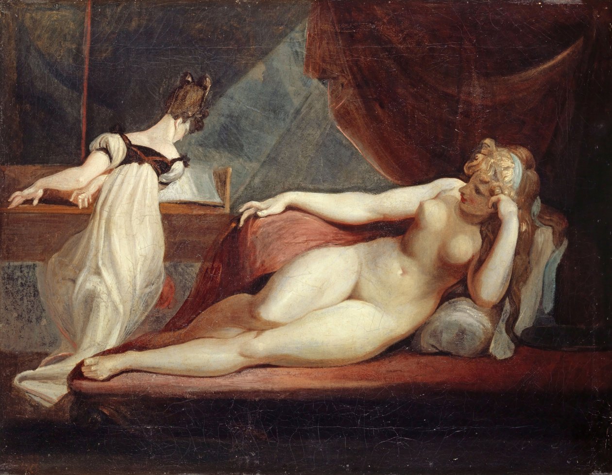 Resting female nude and a piano player by Füssli