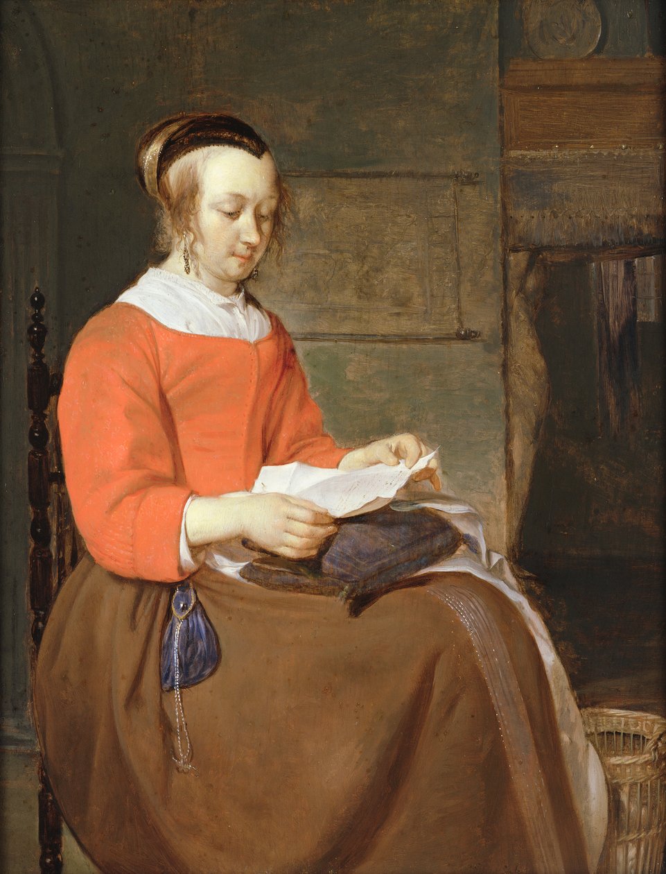 A Young Woman Seated in an Interior, Reading a Letter by Gabriel Metsu