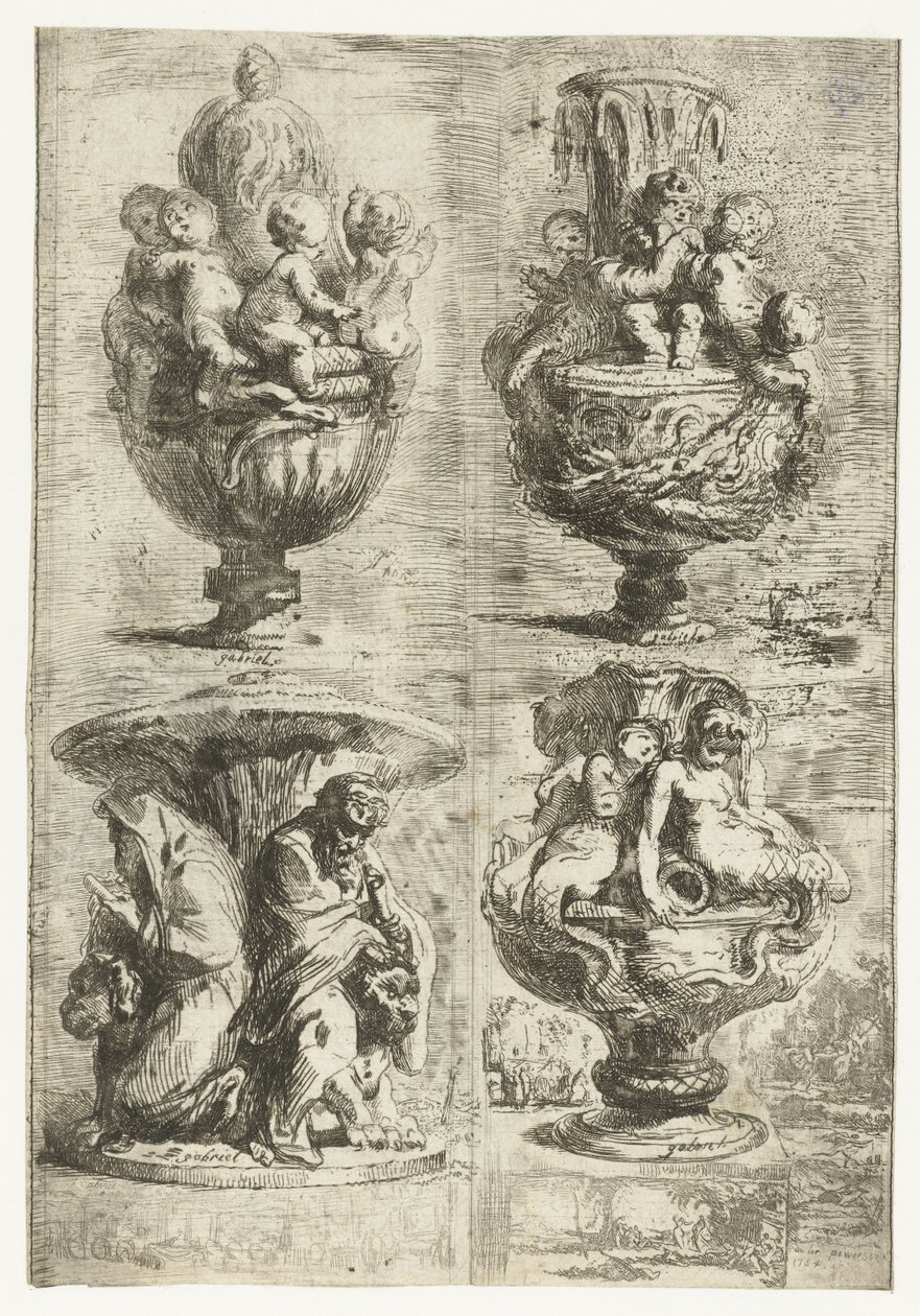 Four Vases by Gabriel Jacques de Saint Aubin