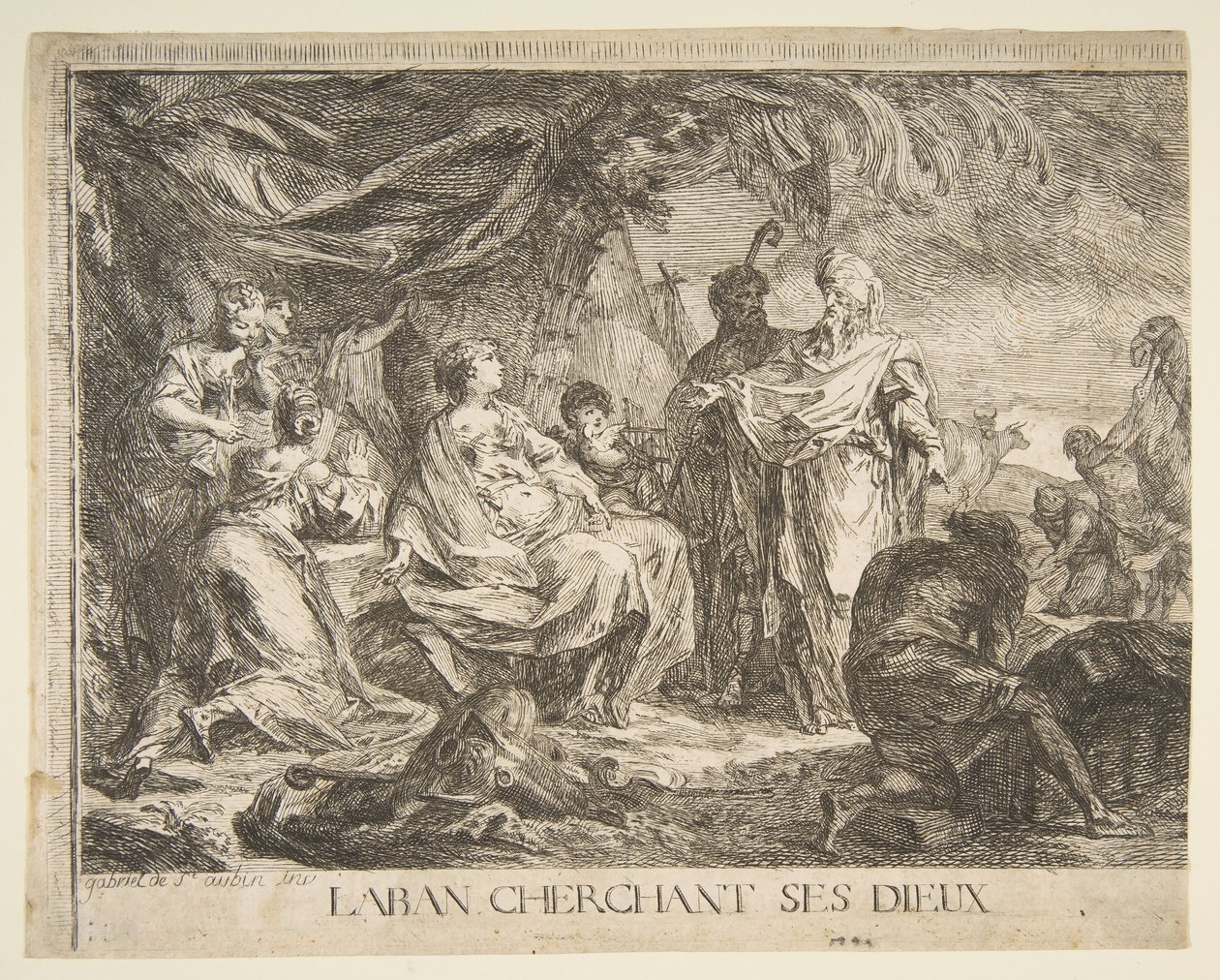 Laban Searching for His Gods by Gabriel de Saint Aubin