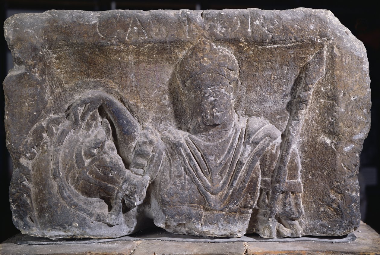 Capital from the Nautes Pillar depicting a man and a horse