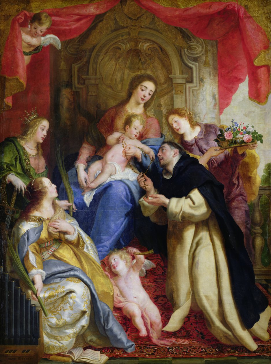 The Virgin Offering the Rosary to St. Dominic by Gaspar De Crayer