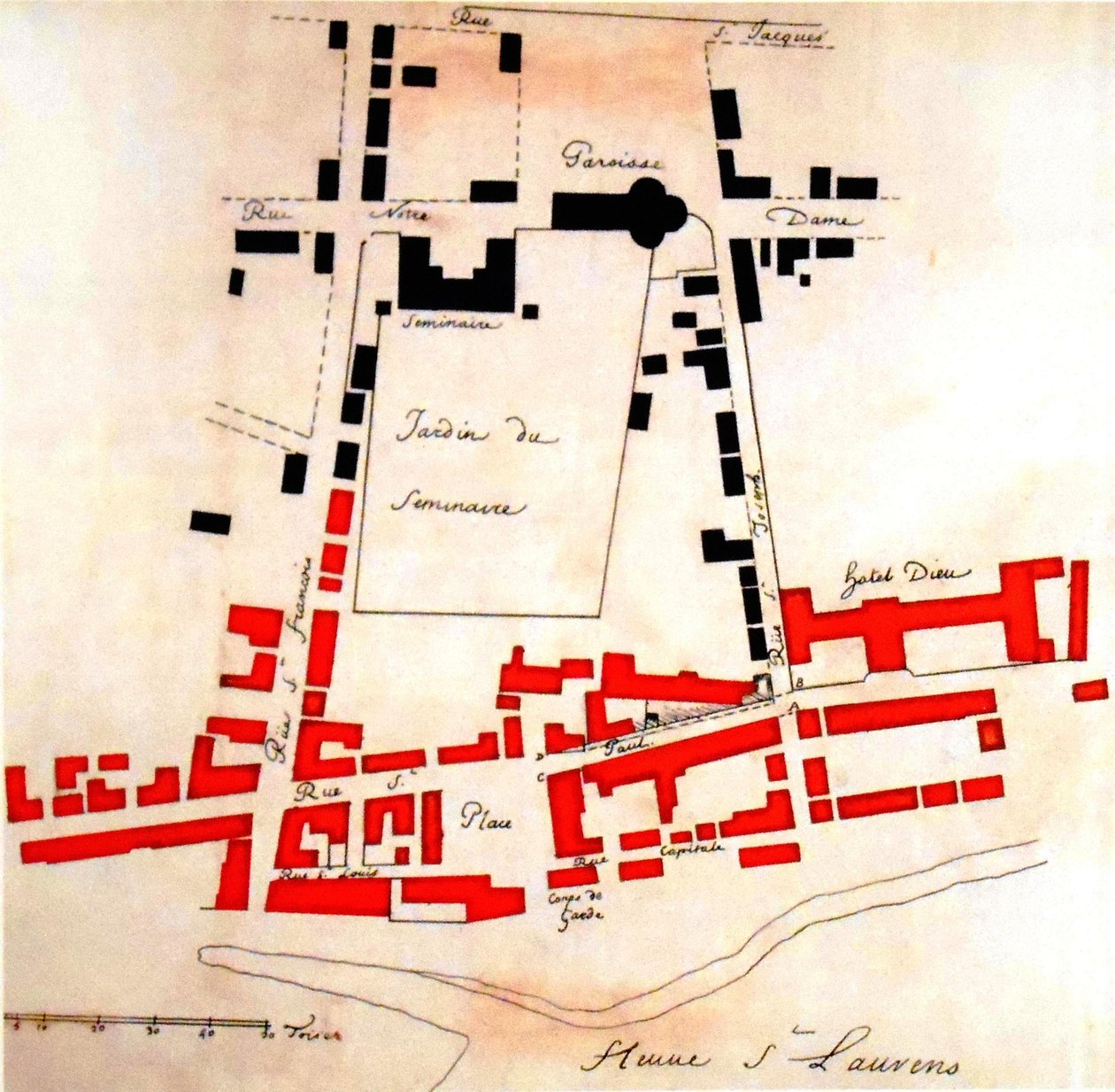 In Red, the Sector of Montreal Destroyed During the Fire by Gaspard Joseph Chaussegros de Léry