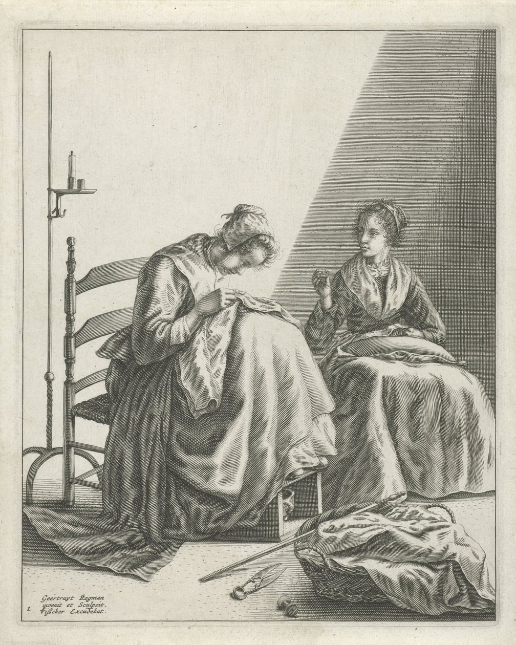 Two Women Sewing by Geertryut Roghman
