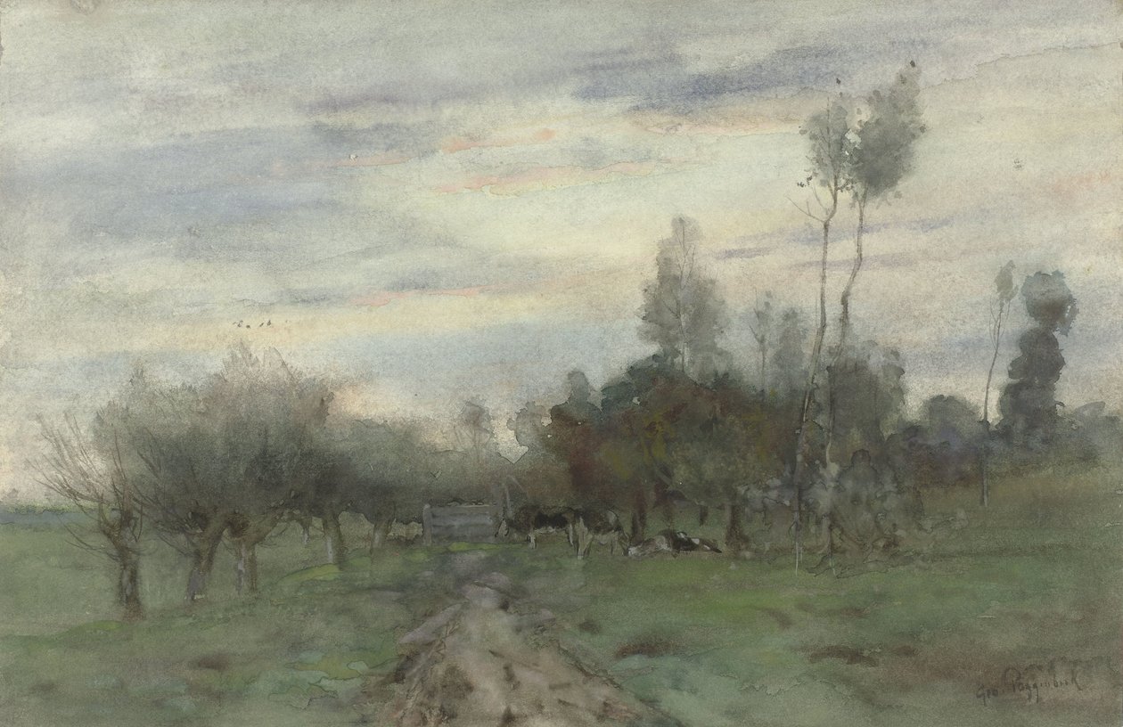 Country Road with Cows at Dusk by Geo Poggenbeek