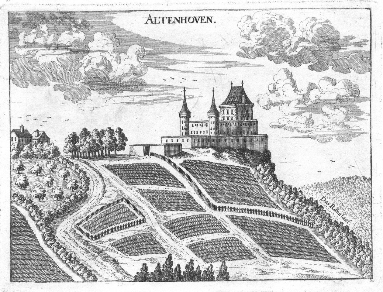 Engraving, View of Altenhof Castle, Upper Austria by Georg Matthaus Vischer