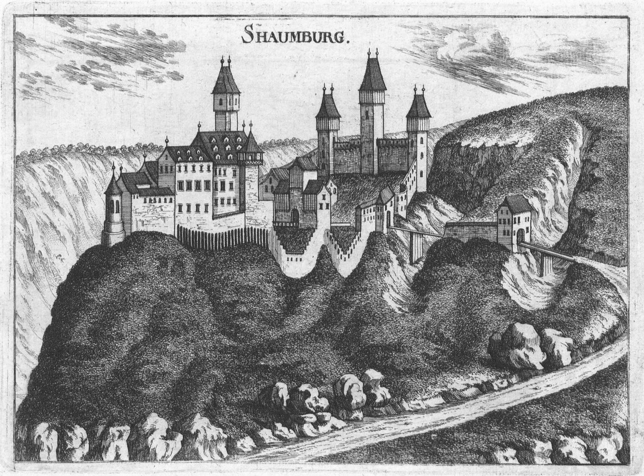 Engraving, View of Schaunburg Castle, Upper Austria by Georg Matthäus  Vischer