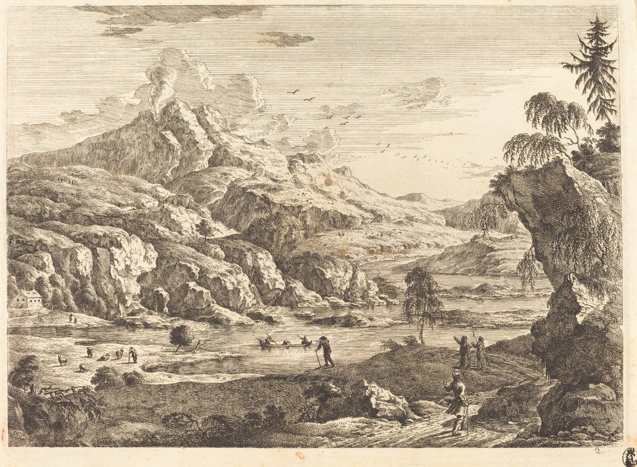 Mountainous Riverscape with Figures by Georg Eisenmann