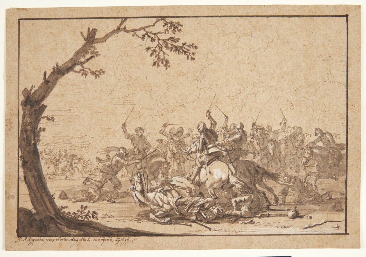 Cavalry Combat by Georg Philipp Rugendas