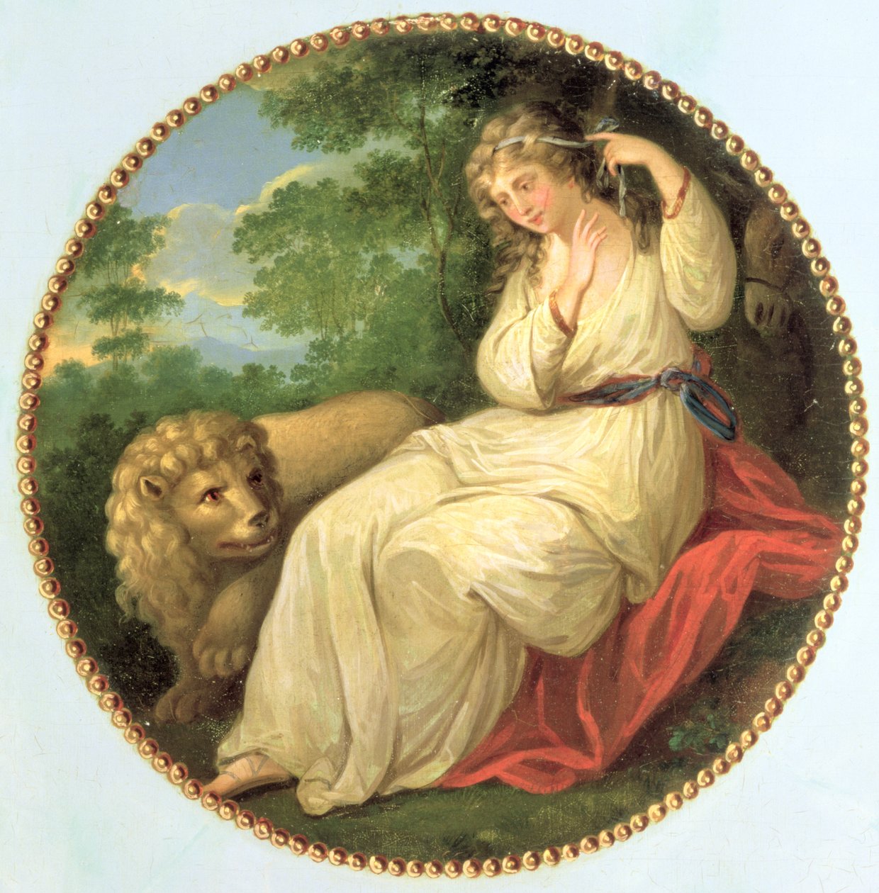 Una and the Lion, the Design Taken from an Engraving of 1783 by Thomas Burke after Angelica Kauffman, one of Three Decorative Medallions from a George III Commode by George Brookshaw