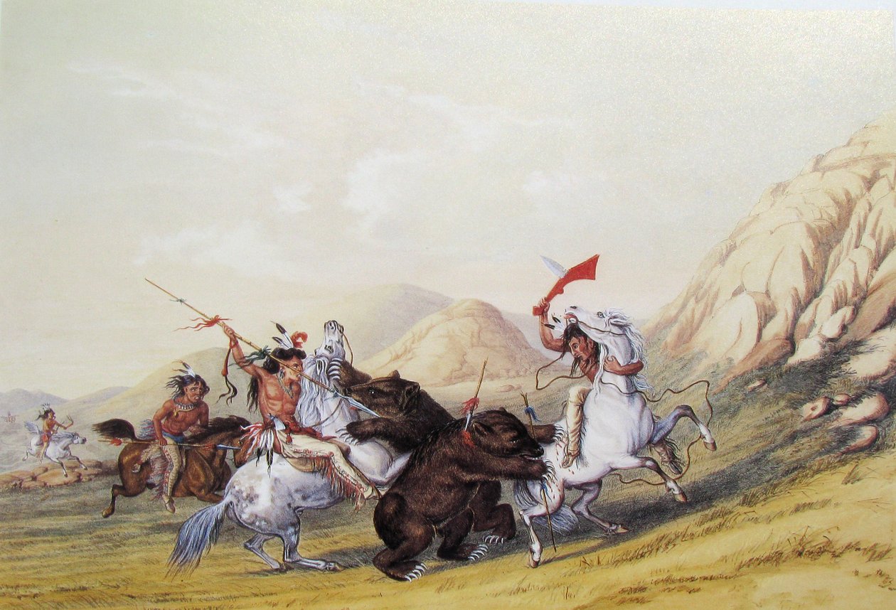 Attacking the Grizzly Bear -- no. 19 by George Catlin
