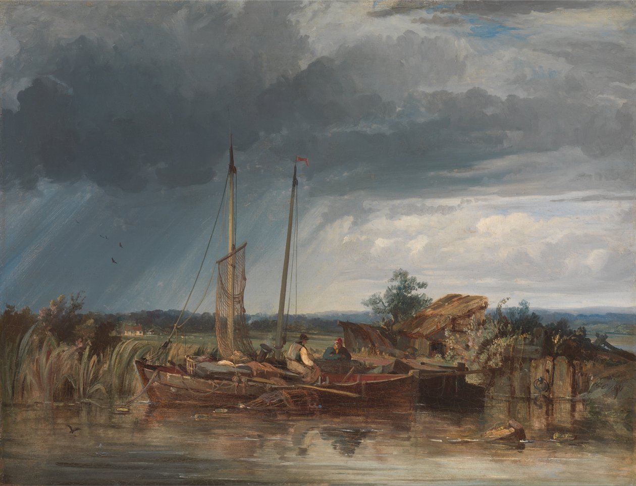 Two Fishing Boats on the Banks of Inland Waters by George the Elder Chambers