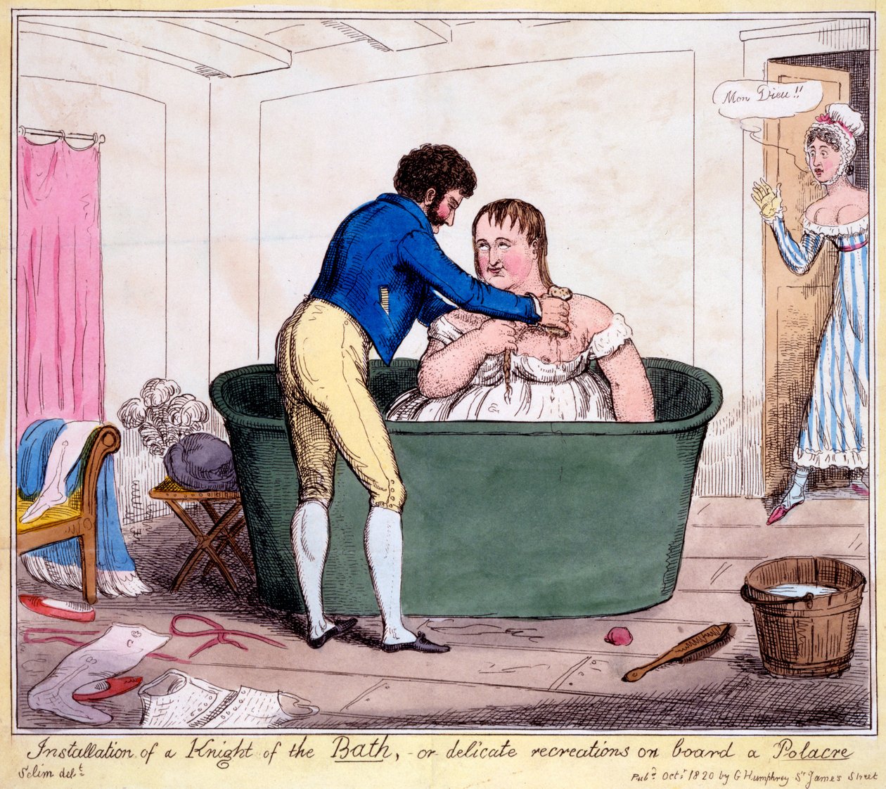 Installation of a Knight of the Bath, or delicate recreations on board a Polacre, 1820 by George Cruikshank