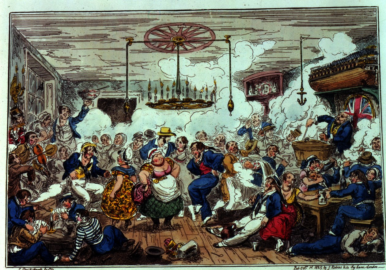 Sailors Carousing, or a Peep in the Long Room, published by James Robins and Co., 1st October 1825 by George Cruikshank