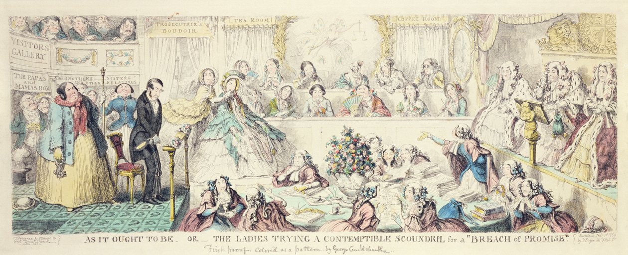 The Breach of Promise - Cartoon Hand Coloured Etching by George Cruikshank