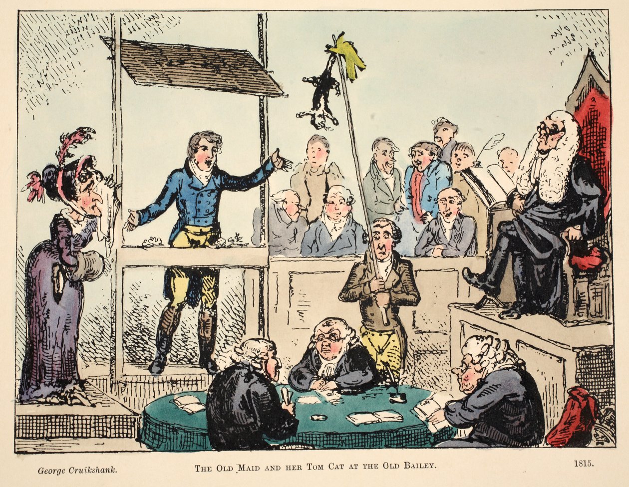 The Old Maid and her Tom Cat at the Old Bailey by George Cruikshank