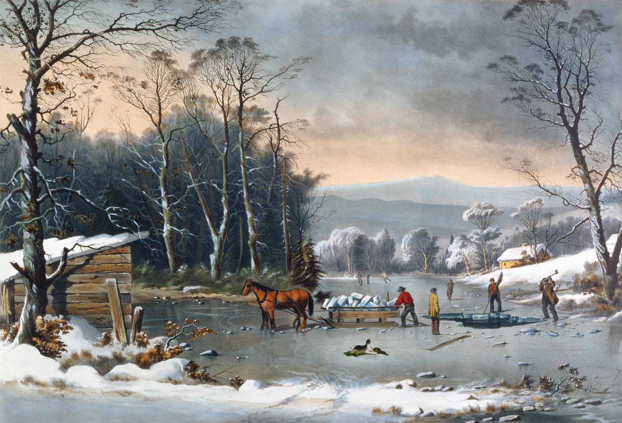 Winter in the Country, Getting Ice, pub. by Currier and Ives, New York by George Henry Durrie