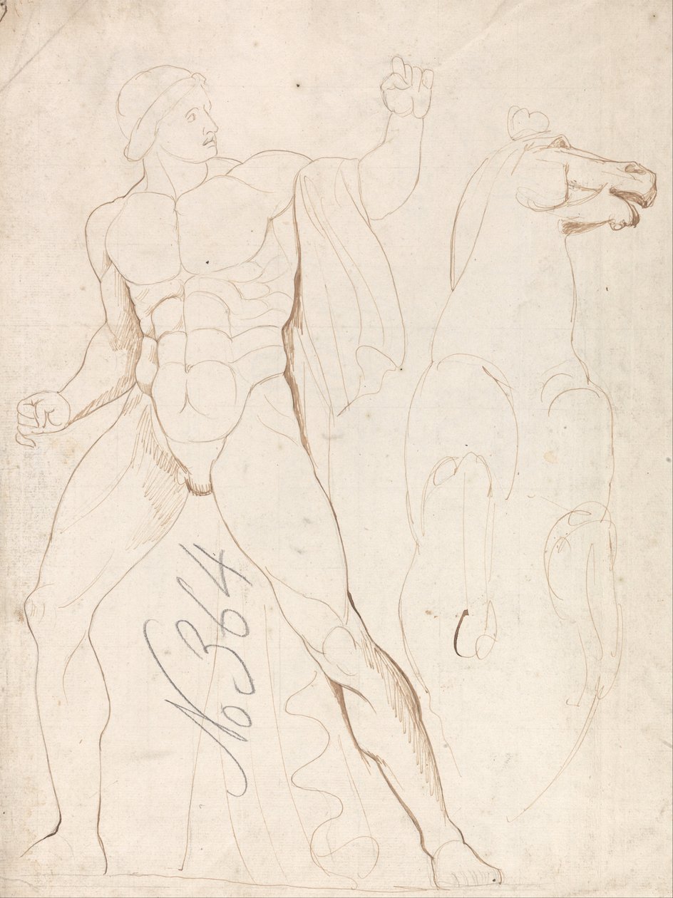 Classical Male Nude with a Rearing Horse by George Romney