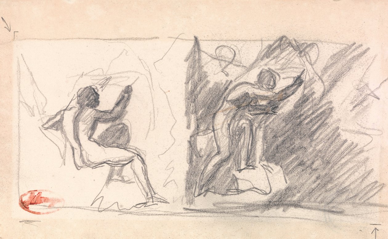 Two Sketches: Seated Male Nude, Rear View; Standing Figure, Gesticulating by George Romney