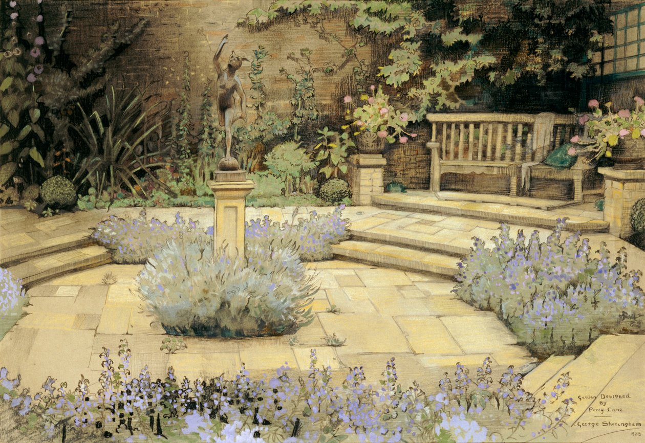 View of a Paved Garden with Beds of Lavender Designed by Percy Can, 1923 by George Sheringham