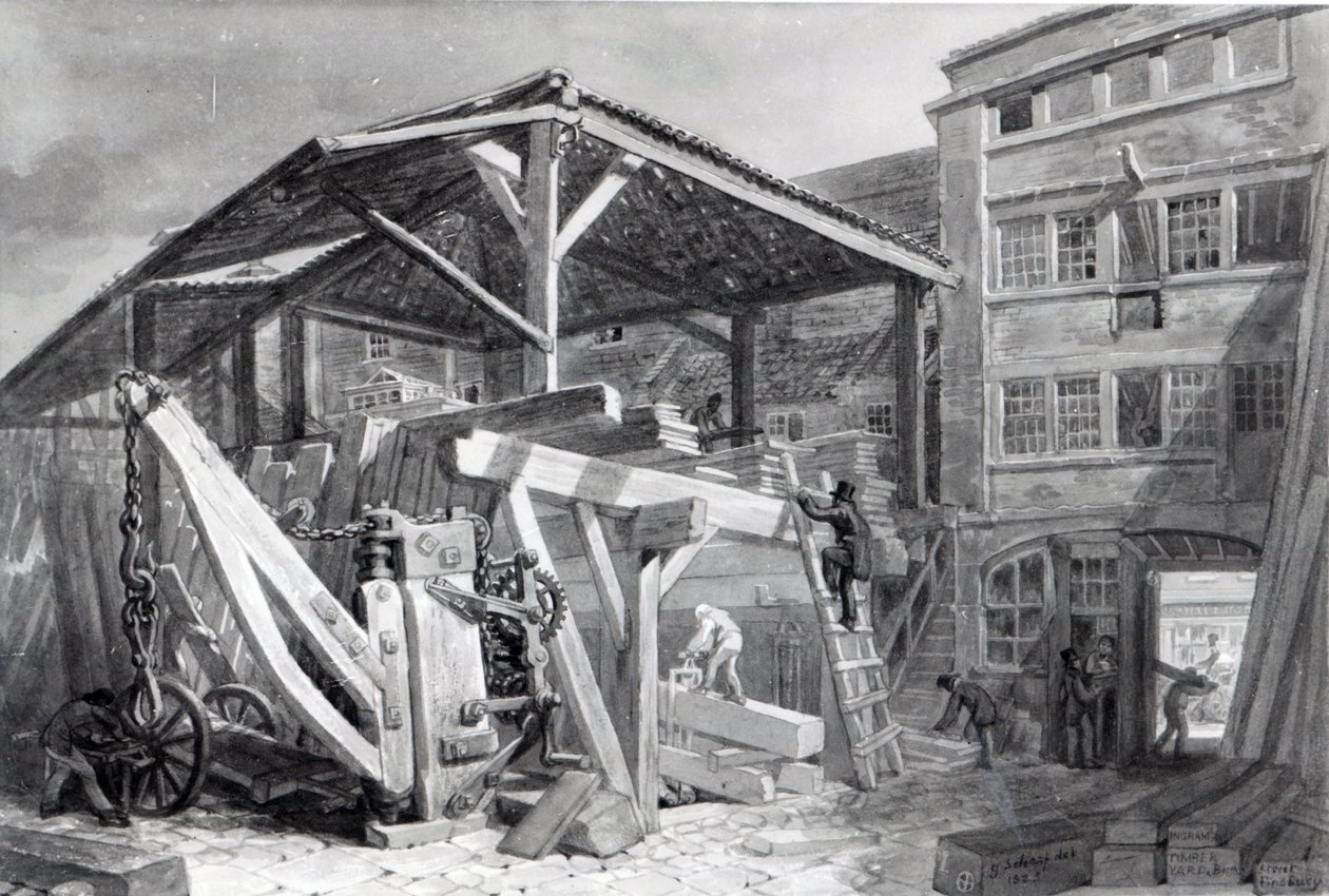 Timber Yard, Finsbury, 1825 by George Snr Scharf