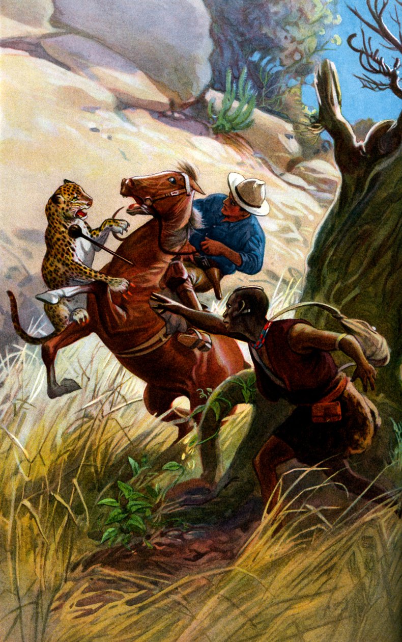 Cheetah and African Tribesman Attack Horse and Rider by George Soper