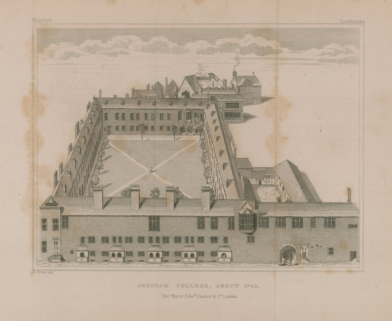 Aerial View of Gresham College by George Vertue