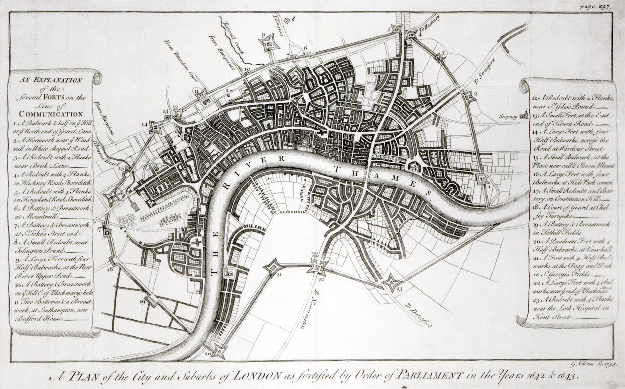 London Fortifications in 1642 and 1643, 1738 by George Vertue