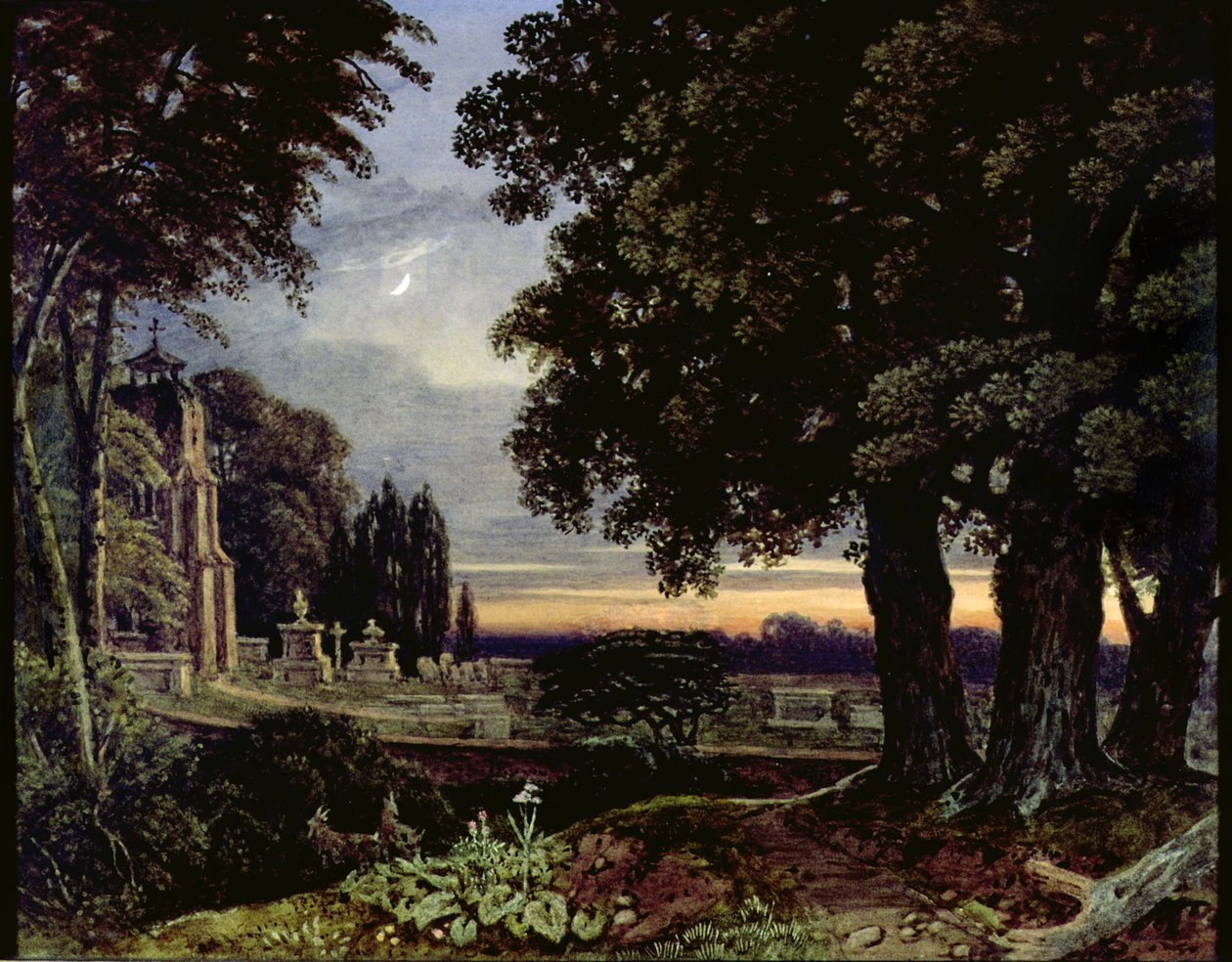 Moonlight, Thoughts in a Churchyard by George the Younger Barret