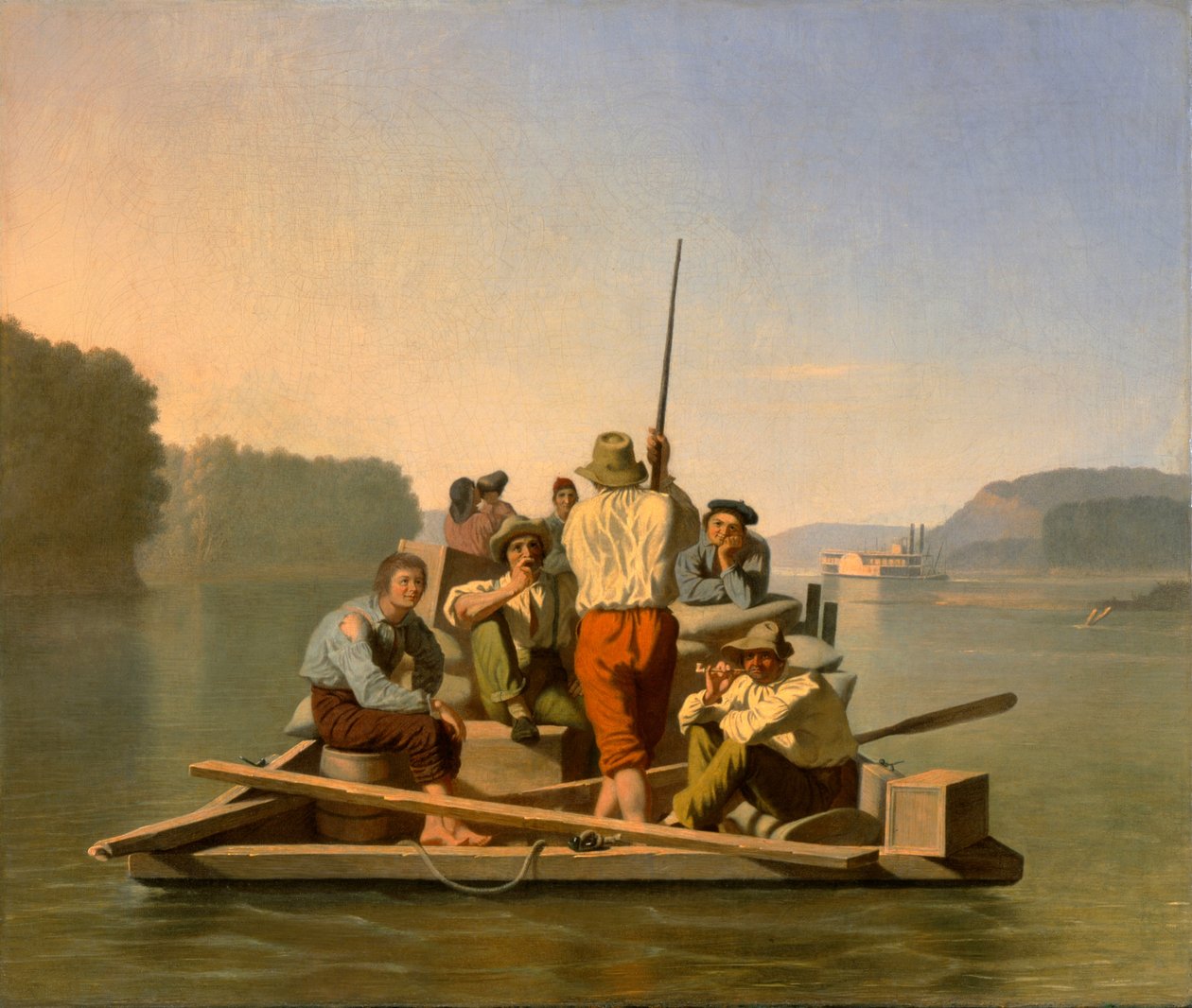 Lighter Relieving a Steamboat Aground by George Caleb Bingham