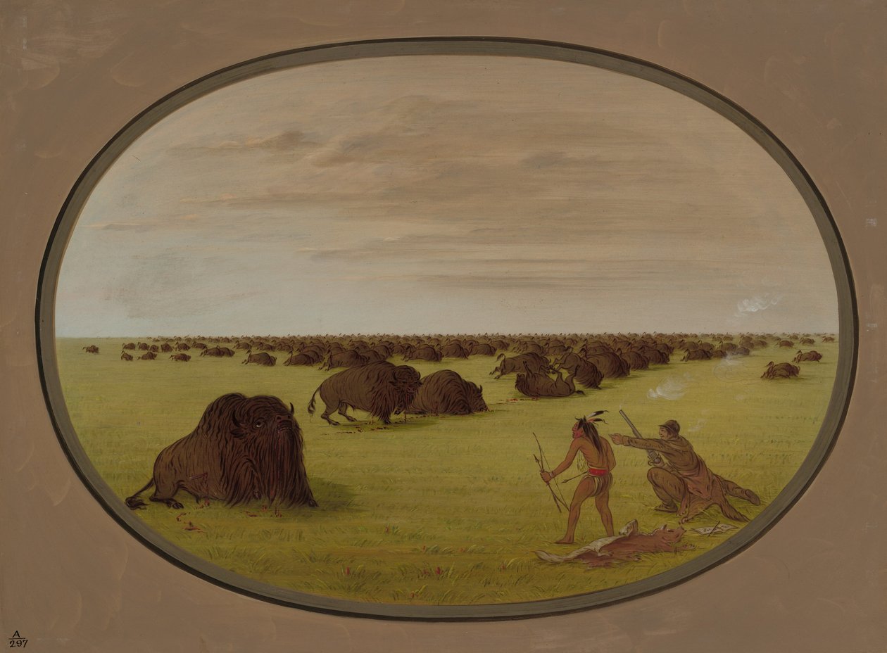 Catlin and Indian Attacking Buffalo, 1861-1869 by George Catlin
