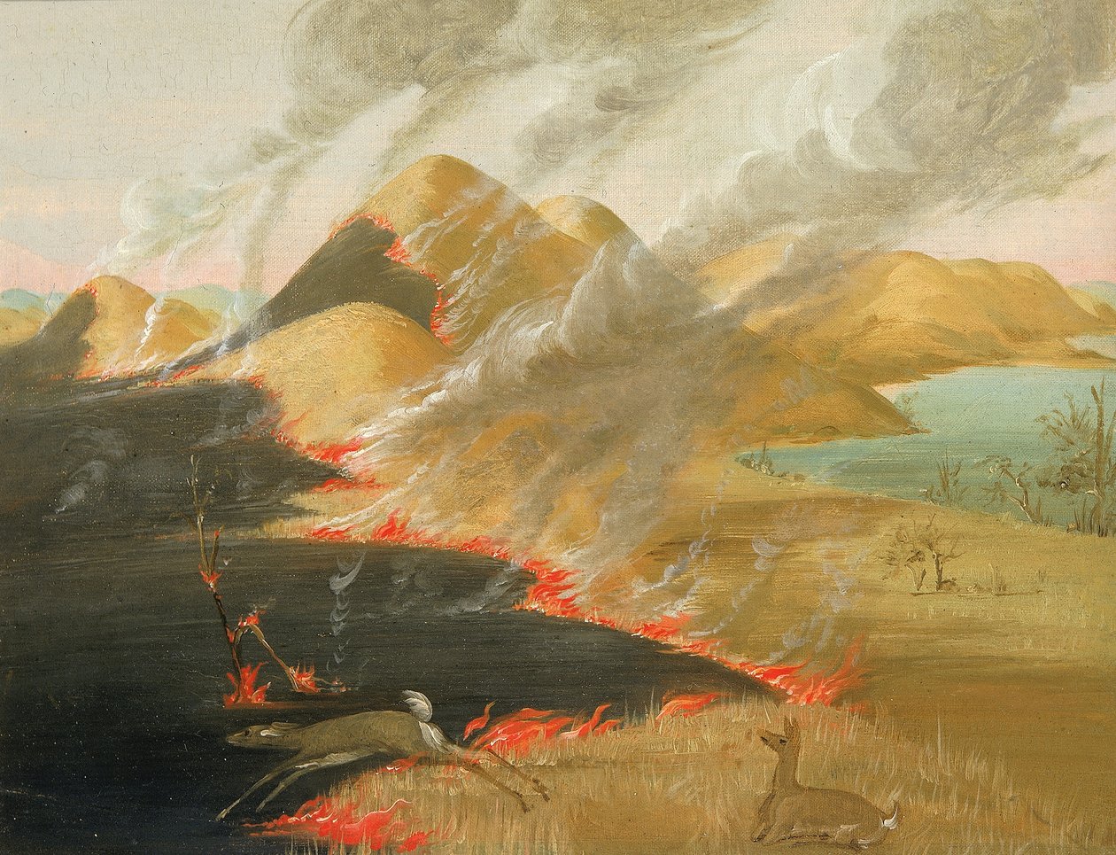Prairie Bluffs Burning by George Catlin