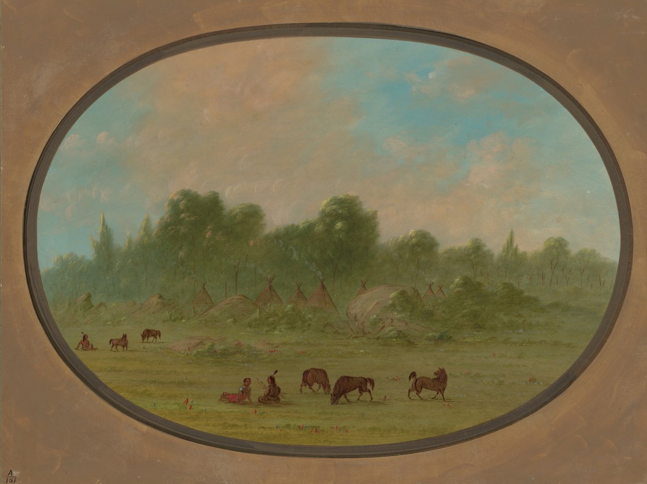 Tawahquena Village by George Catlin