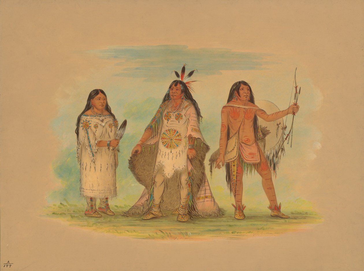 Three Minatarree Indians by George Catlin