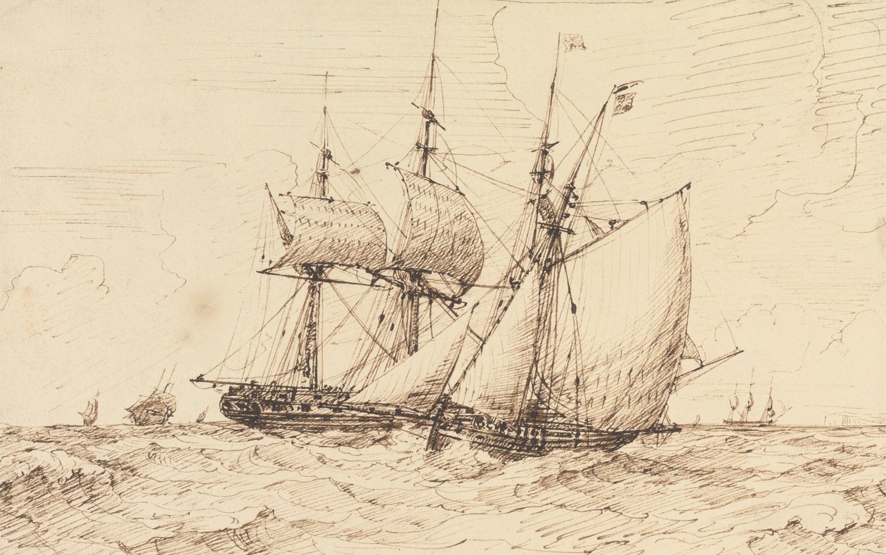 A Lugger Signaling a Passing Frigate by George Chambers
