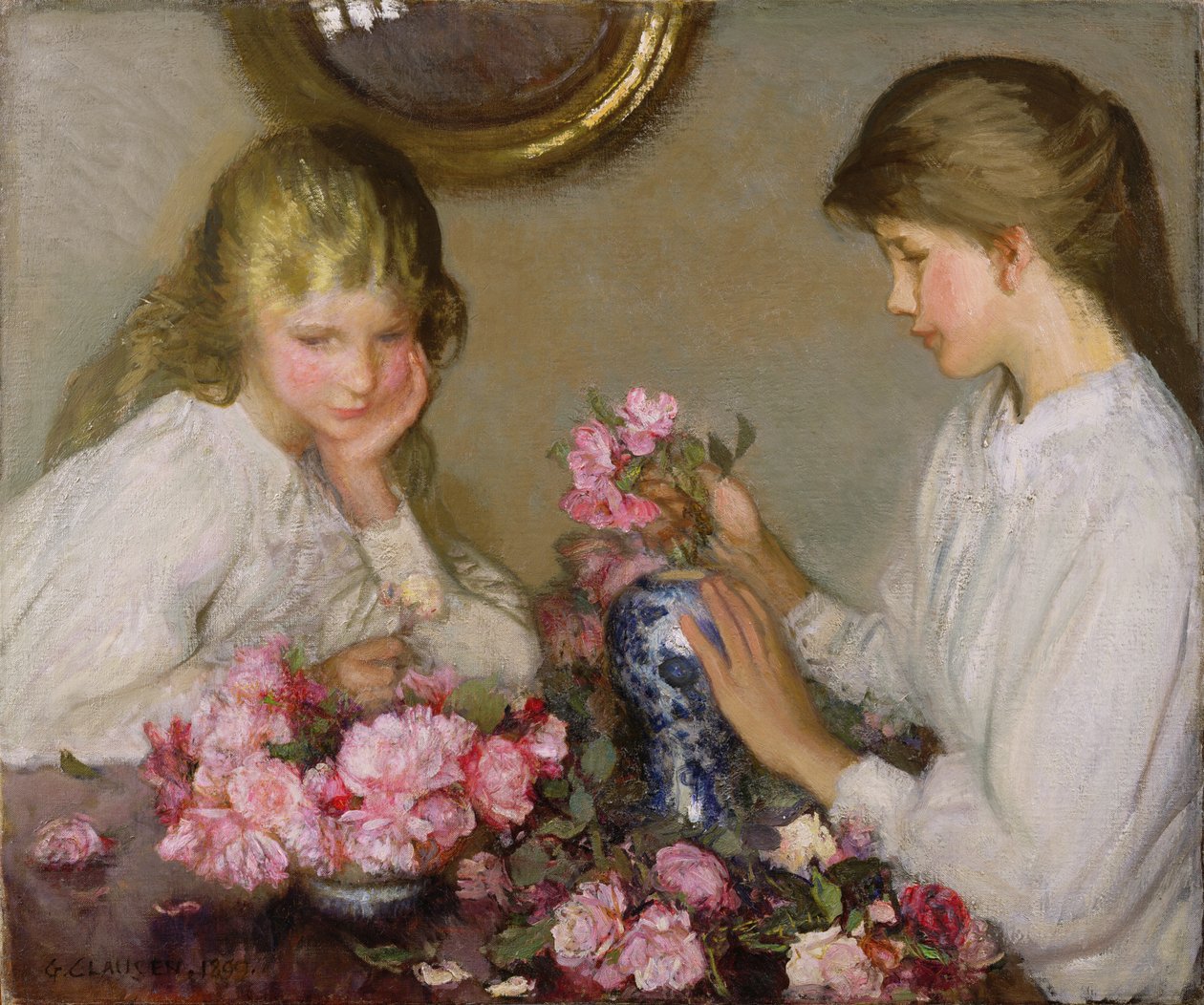 Two Girls Arranging Posies by George Clausen