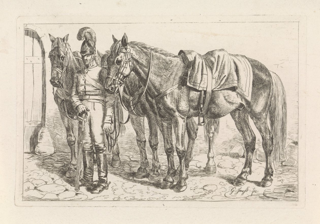 Cuirassier and Three Horses by George Jooss
