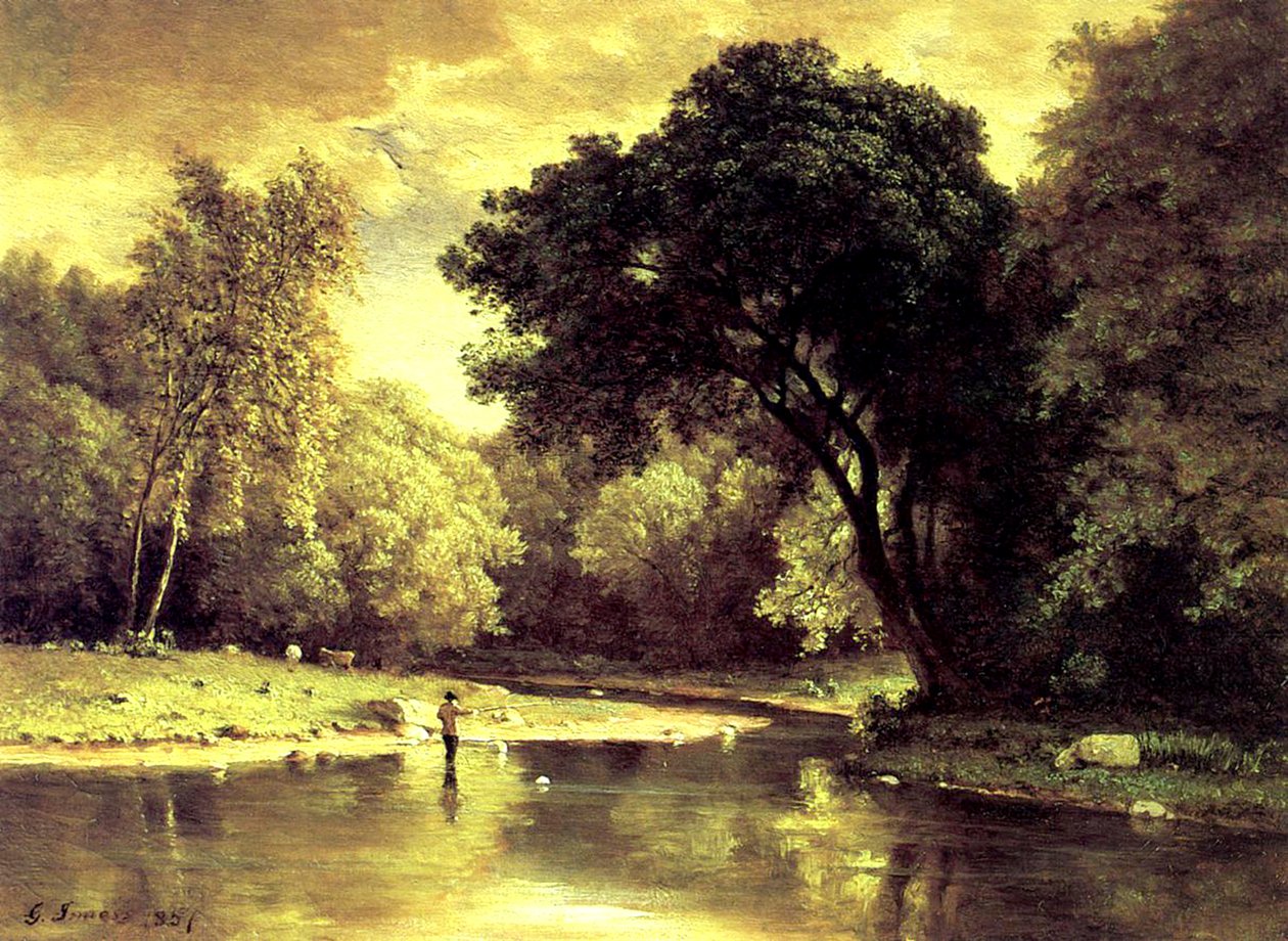 Fisherman in a Stream by George Snr. Inness
