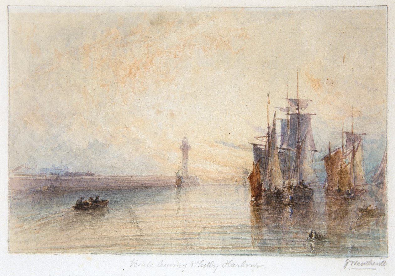 Vessels Leaving Whitby Harbour by George Weatherill