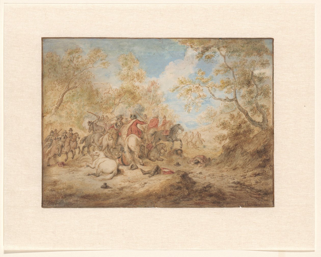 Landscape with Fighting Riders by Gerardus Josephus Xavery