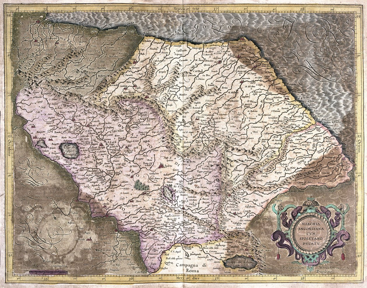 Ancona and Spoleto, Italy (engraving) by Gerardus Mercator