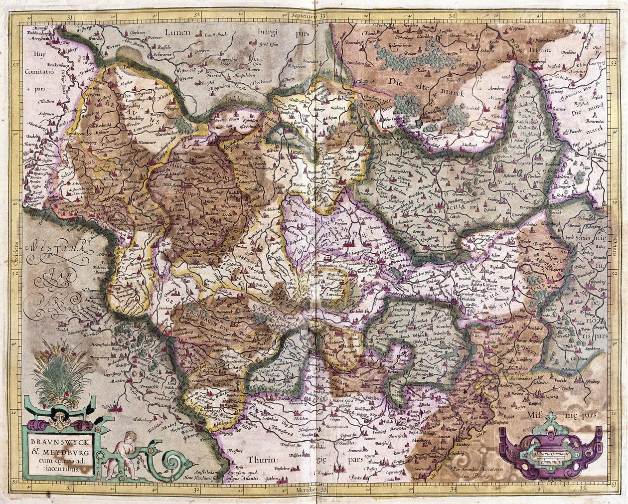 Braunschweig and Magdeburg, Germany (engraving) by Gerardus Mercator