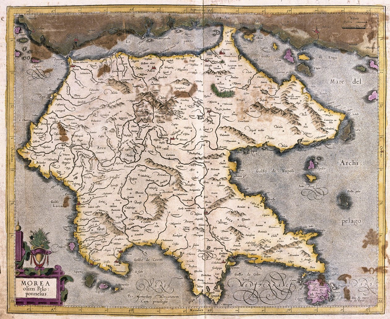 Greece and Peloponnese (engraving) by Gerardus Mercator