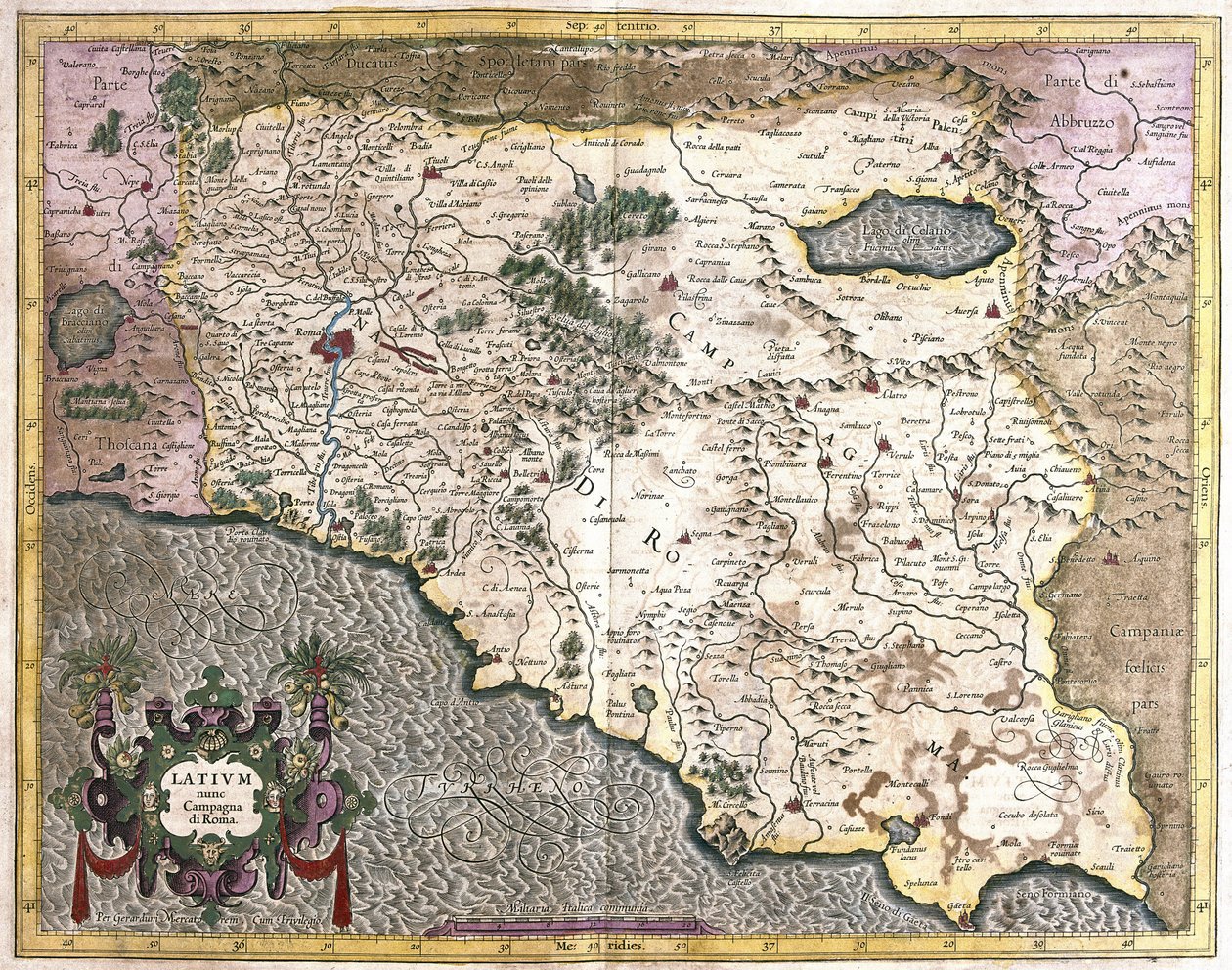Lazio, Italy (engraving) by Gerardus Mercator